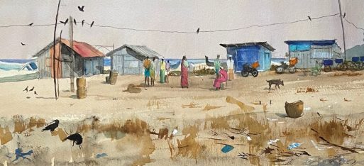 A Sad Place Kerala Watercolour painting 20 x 50 cm