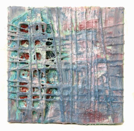 In the City 2 oil and junk on canvas 20x20cm 2025