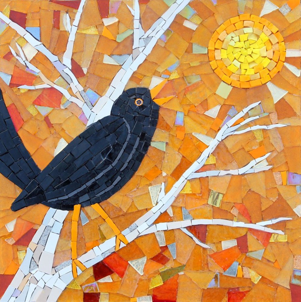 Evensong Sue Kershaw mosaic blackbird